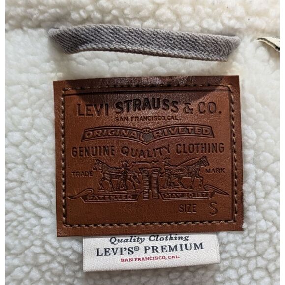 LEVI'S Romantic Biker Jacket Moto Cotton Denim Trucker Sherpa Lined Collar Women - Picture 9 of 10